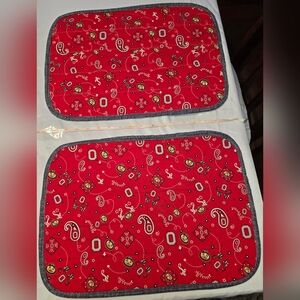 Set Of 2 Handmade Ohio State OSU Placemats Reversible 18 x 13.5 Inches, Red Grey
